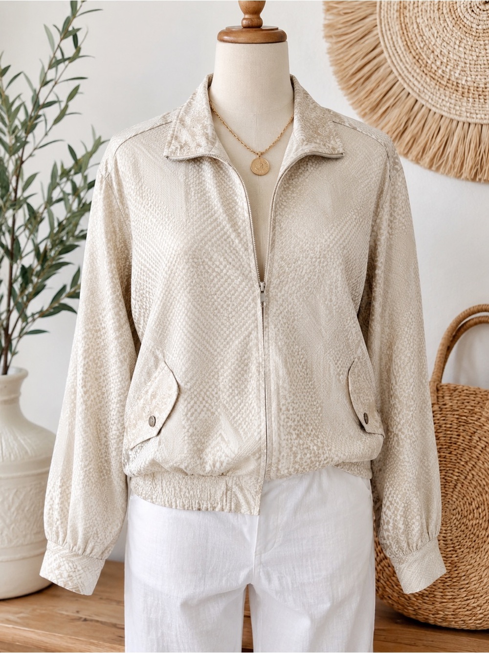 Suzelle Vintage NWT Champagne Textured Satin Zip Jacket Size 10 Deadstock